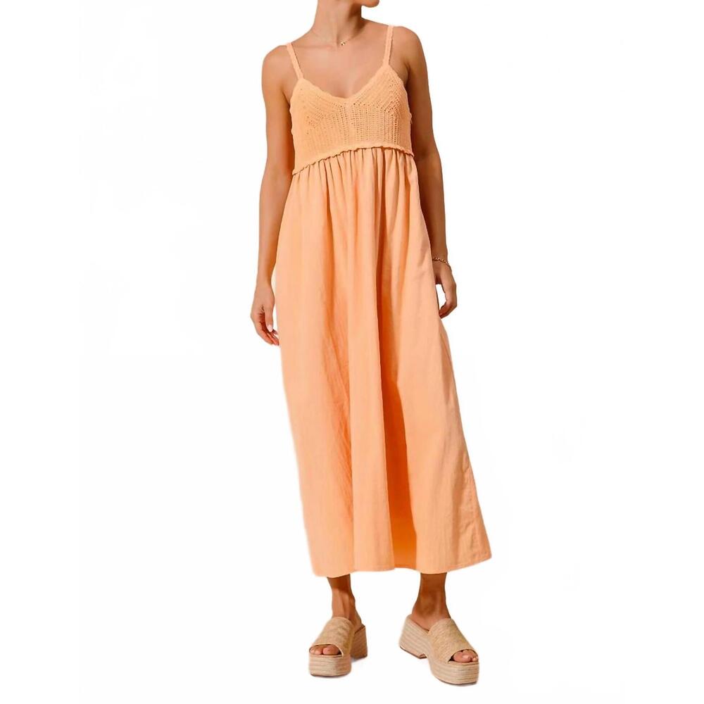 NEW SO ME crochet contrast sun dress in peach